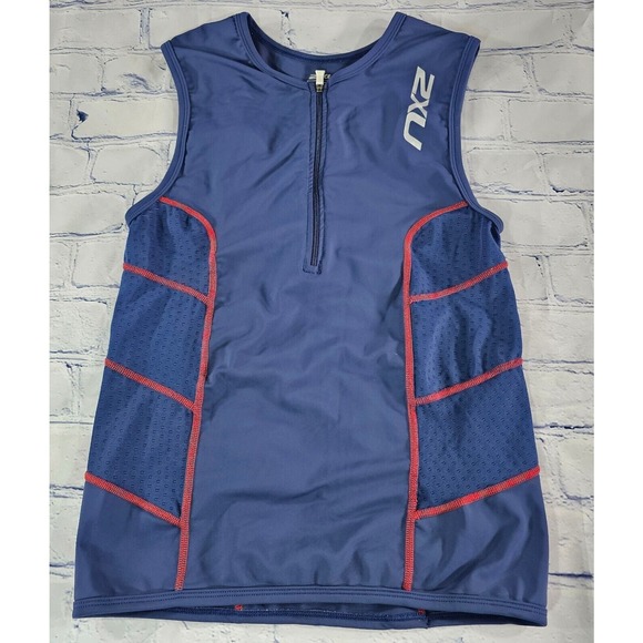 2XU Running Singlet Triathlon Tank Sleeveless 1/2 Zip Blue WOMENS SIZE LARGE - Picture 3 of 10